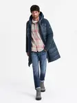Ombre Men's quilted long jacket with large pockets - navy blue