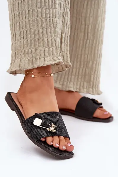 Boto Dámske Sandále Na Plochosom Opätku S Mašľou Čierne Sallariela