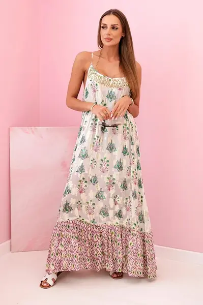 Kesi Włoski Dámske šaty s ramienkami zo svetlej viskózy s volánom fialka