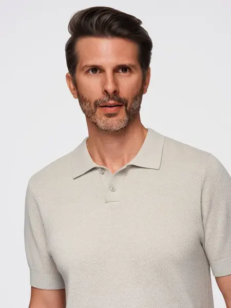 Ombre Men's cotton structured knit polo shirt - beige