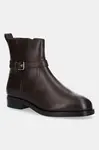 Kožené kotníkové boty Tommy Hilfiger TH BUCKLE RIDING LEATHER BOOTIE dámské, hnědá barva, na plochém podpatku, FW0FW08781