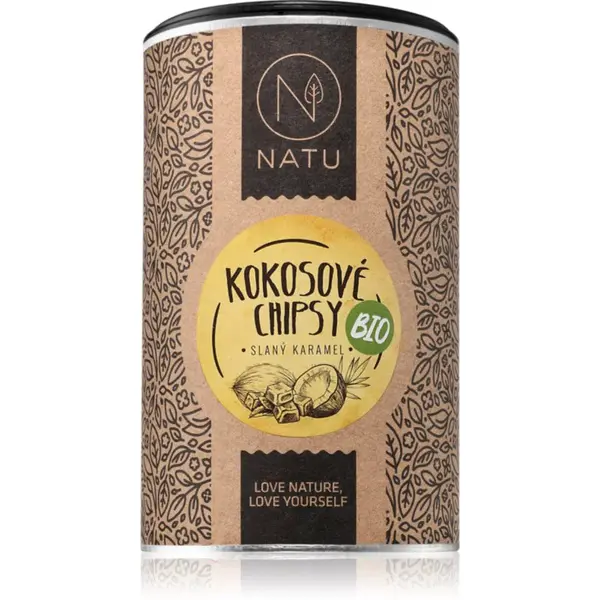 NATU Kokosové chipsy BIO kokosové chipsy v BIO kvalitě příchuť Salted Caramel 200 g