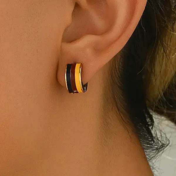 201 Stainless Steel Stripe Hoop Earrings