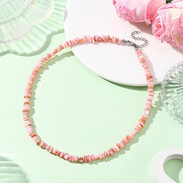 Dyed Natural Freshwater Shell Nuggets Beaded Necklaces