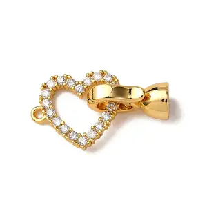Heart Brass Micro Pave Clear Cubic Zirconia Fold Over Clasps