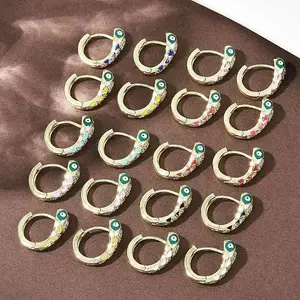 Brass Micro Pave Cubic Zirconia Hoop Earrings