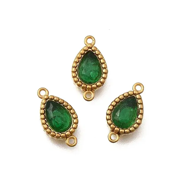 304 Stainless Steel Pave Cubic Zirconia Teardrop Connector Charms