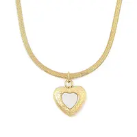 Ion Plating(IP) 304 Stainless Steel & Shell Heart Pendant Flat Snake Chain Necklaces for Women