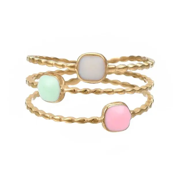 304 Stainless Steel Square Open Cuff Ring with Enamel