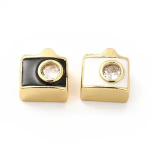 Brass Micro Pave Cubic Zirconia Beads