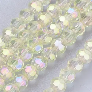 Faceted(32 Facets) Round Electroplate AB Color Plated Glass Beads Strands