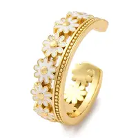 Rack Plating Flower Brass Enamel Open Cuff Rings for Women