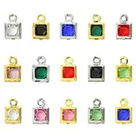 30Pcs 15 Colors Square Rack Plating Brass Glass Charms