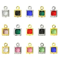 30Pcs 15 Colors Square Rack Plating Brass Glass Charms