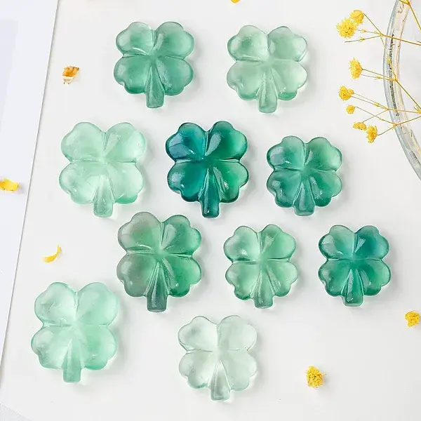Natural Green Fluorite Clover Display Decorations
