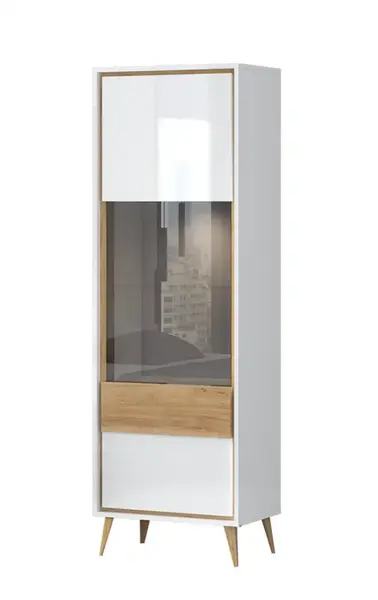 Vysoká vitrína s osvětlením stephano - bílá/ořech pacific