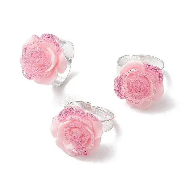 Glitter Powder Rose Resin Finger Rings