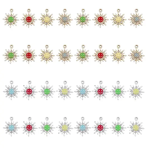 32Pcs 8 Colors Alloy Enamel Pendants