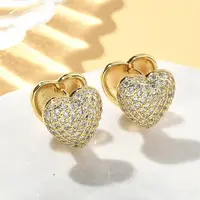 Heart Brass Micro Pave Clear Cubic Zirconia Hoop Earrings