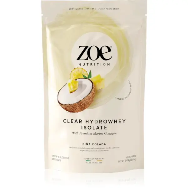 ZOE Clear Hydrowhey Isolate syrovátkový izolát s kolagenem příchuť Piña Colada 454 g