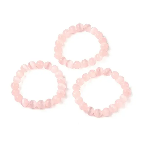 Round Natural Selenite Beaded Stretch Bracelets