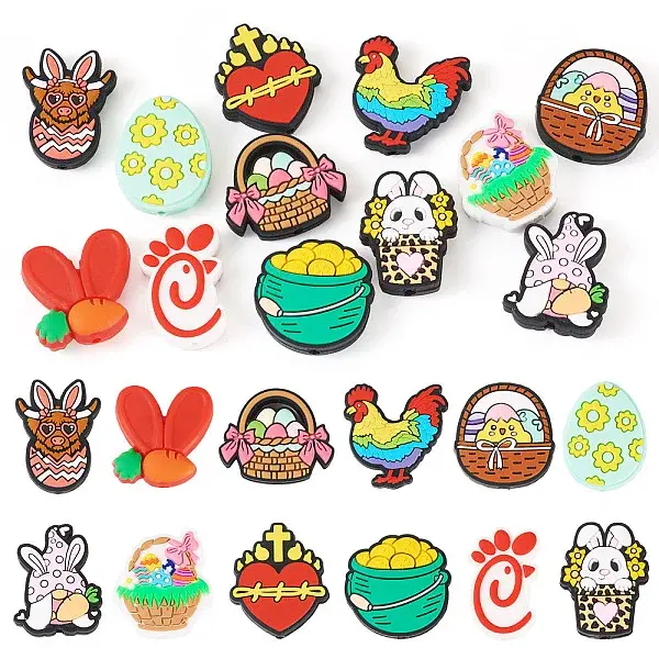 12Pcs 12 Styles Easter Silicone Focal Beads