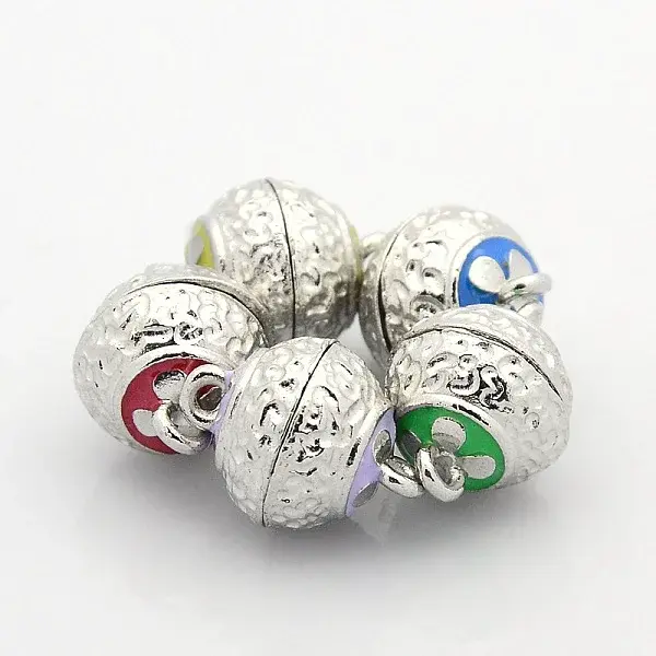 Round Platinum Plated Alloy Enamel Magnetic Clasps with Loops