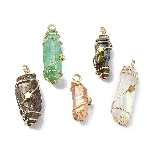Electroplated Natural Quartz Crystal Pendants