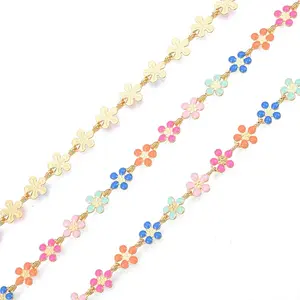 Handmade Brass Enamel Plum Blossom Link Chains