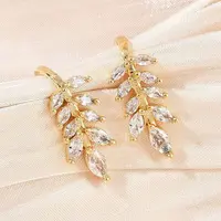 Leaf Brass Micro Pave Clear Cubic Zirconia Cuff Earrings