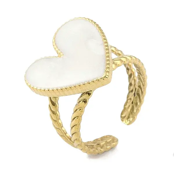 Ion Plating(IP) 304 Stainless Steel Enamel Heart Cuff Finger Rings