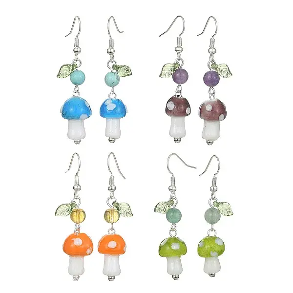 4 Pair 4 Style Acrylic Mushroom Dangle Earrings