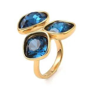 Teardrop & Square Glass Open Cuff Rings