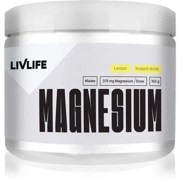 LivLife Magnesium Malate prášek pro efektivní doplnění hořčíku příchuť Lemon 102 g