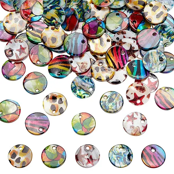 80Pcs 5 Styles Printed Freshwater Shell Charms