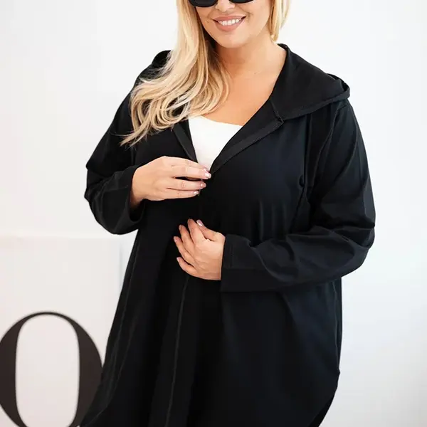 Kesi Dámská mikina Plus Size bavlněná s kapucí a zipem černá