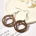 304 Stainless Steel Wood Hollow Heart Dangle Earrings