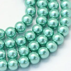Baking Paint Pearlized Glass Pearl Round Bead Strands