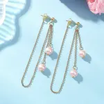 304 Stainless Steel Shell Pearl Round Bead Tassel Stud Earrings