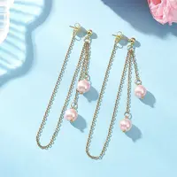 304 Stainless Steel Shell Pearl Round Bead Tassel Stud Earrings
