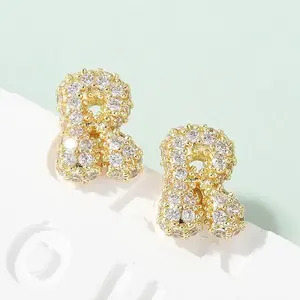 Brass Micro Pave Cubic Zirconia Stud Earrings