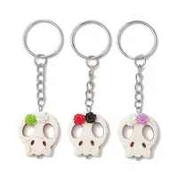3Pcs Skull Synthetic Turquoise & Flower Resin Keychain