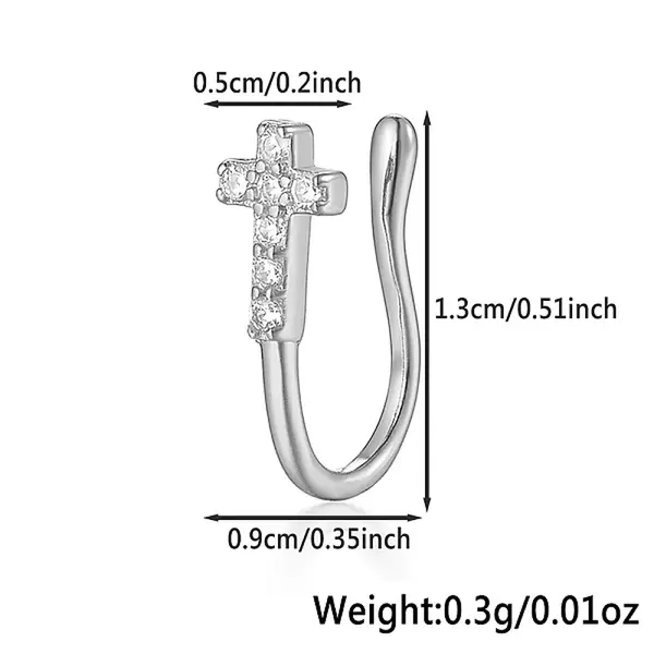 925 Sterling Silver Pave Clear Cubic Zirconia Cross Nose Rings