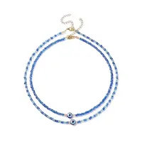 2Pcs 2 Style Resin Evil Eye & Glass Seed Beaded Necklaces Set for Women