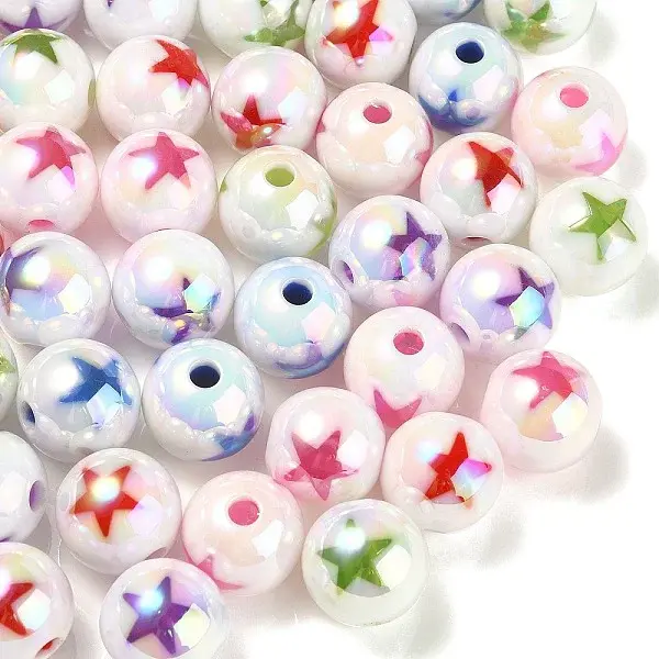 100Pcs 5 Styles UV Plating Opaque Acrylic Beads