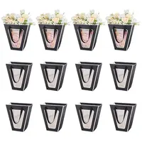 Trapezoid Paper Flower Gift Tote Bags with Plastic Visible Window