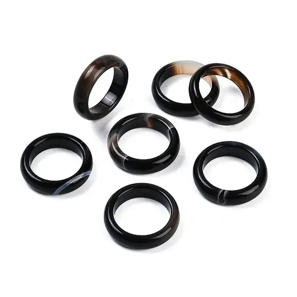 Dyed & Heated Natural Striped Agate/Banded Agate Finger Rings for Women