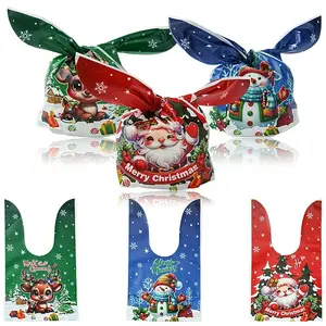 60Pcs 3 Colors Christmas Theme Rabbit Shaped Candy Plastic Bags