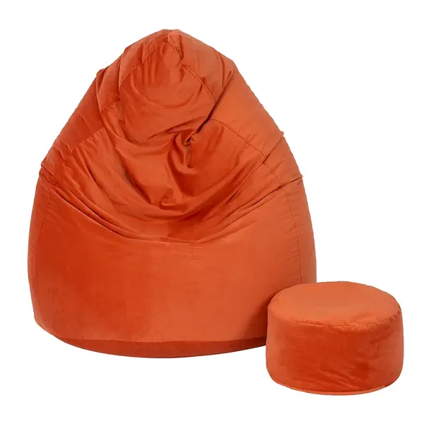 Sedací vak vrece 100x75 s podnožníkom oranžový velur zamat