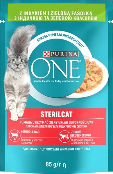 PURINA ONE Sterilcat mini filetky s morkou a zelenými fazuľkami v šťave 24x85g
